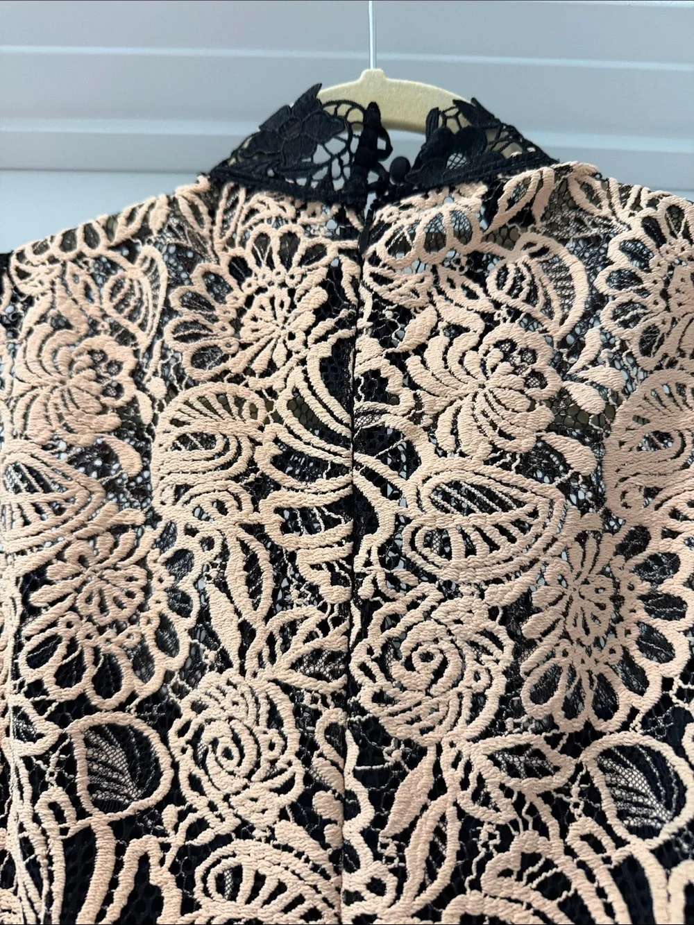 Nanette Lepore Sleeveless Black and Blush Lace Shift Dress (bw)